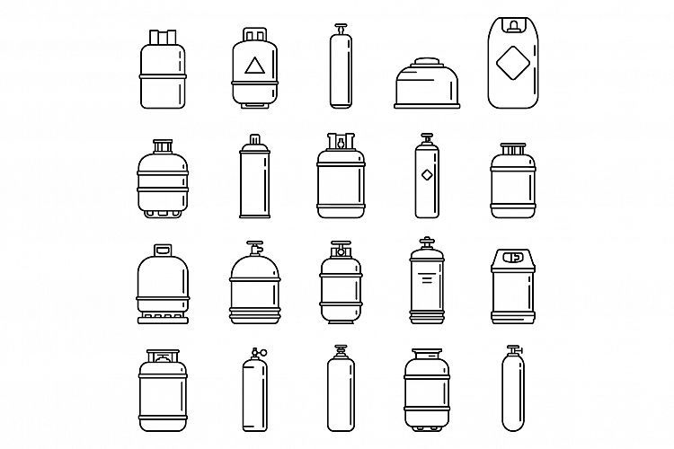 Industrial gas cylinders icons set, outline style example image 1