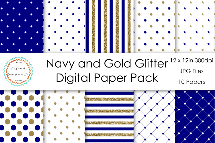 Navy and Gold Glitter Digital Paper Pack