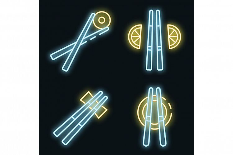 Chopsticks icons set vector neon example image 1