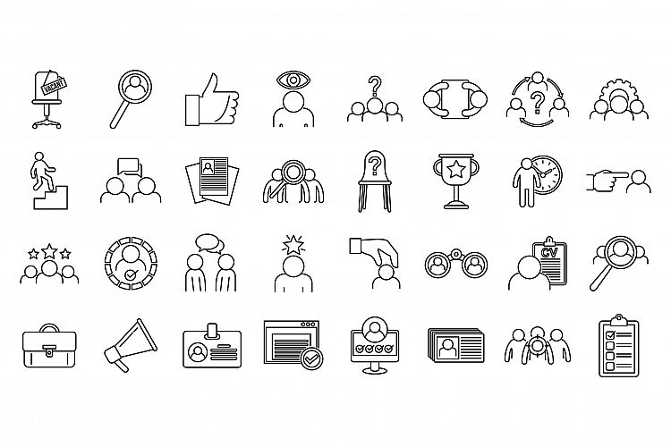 Recruiter agency icons set, outline style example image 1