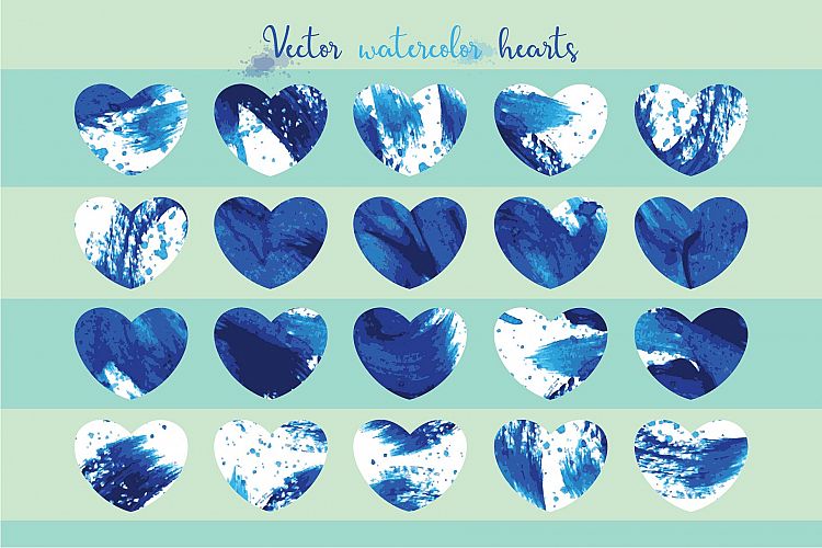 Set of 20 watercolor heart