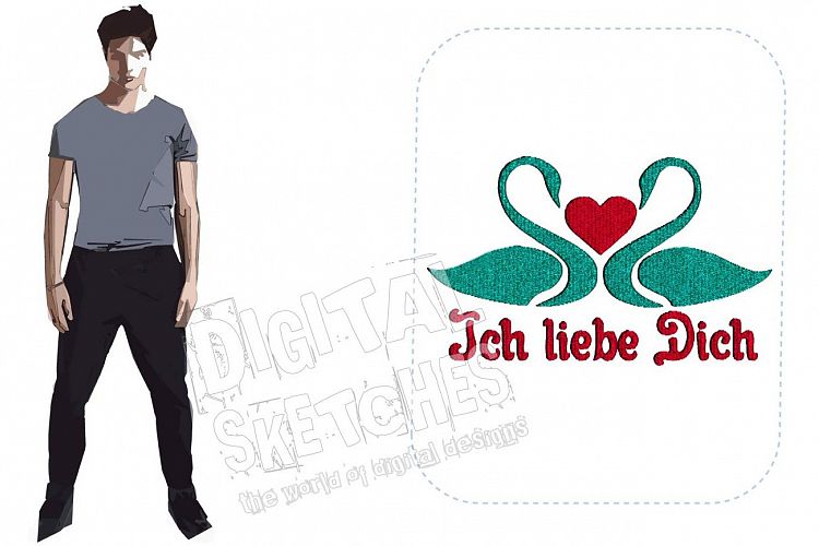 Ich Liebe Dich Swan Machine Embroidery Design 3 Sizes