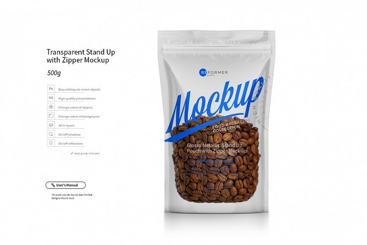 Transparent Stand Up with Zipper Mockup