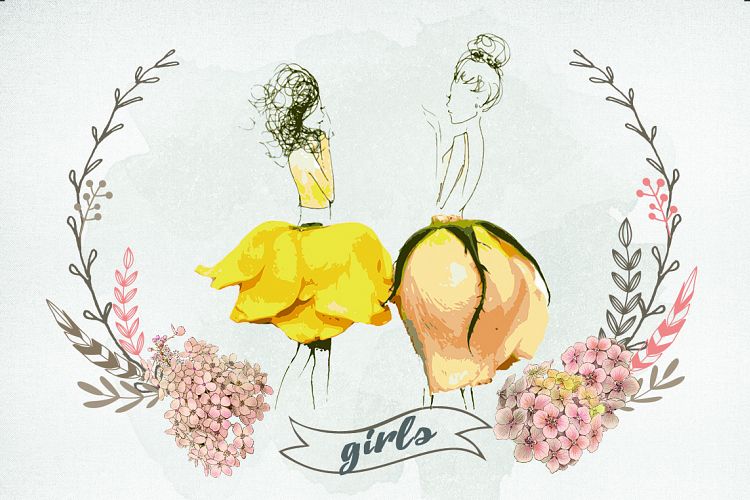 Romantic girls in flower skirt