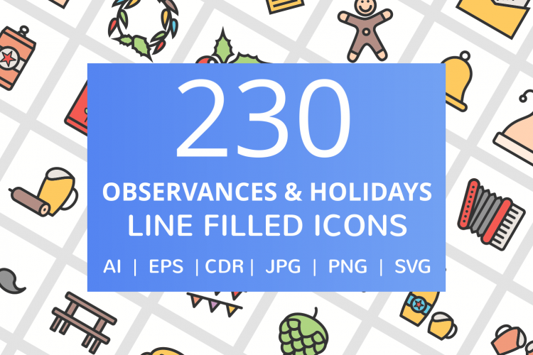 230 Observances & Holiday Filled Line Icons example image 1