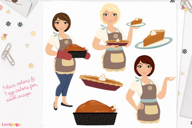 Thanksgiving woman character clip art (L327 Olivia)