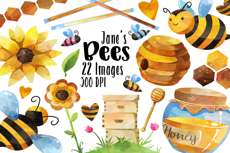 Watercolor Honey Bee Clipart