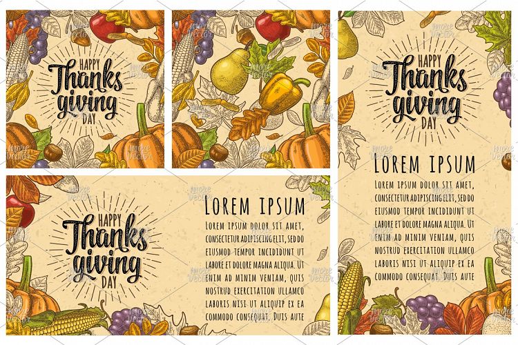 Seamless pattern and poster Happy thanksgiving engraving