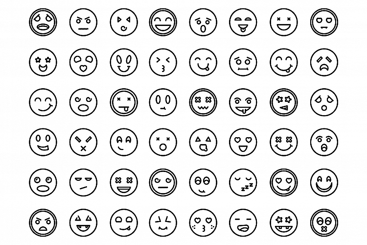Smiling faces icons set, outline style example image 1