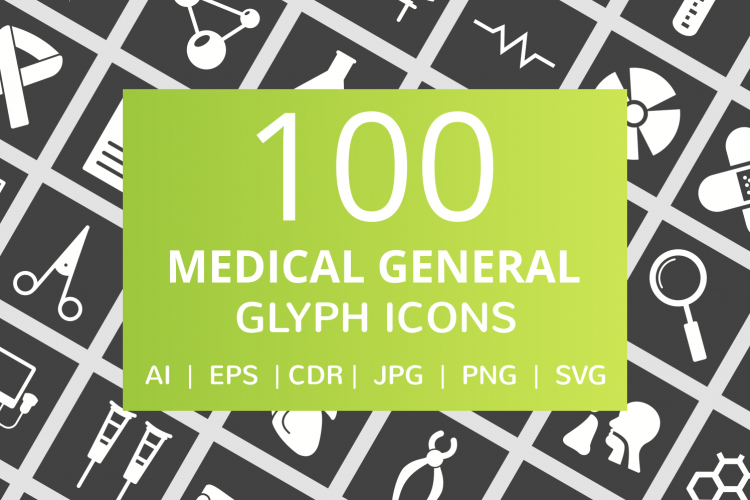 100 Medical General Glyph Inverted Icons