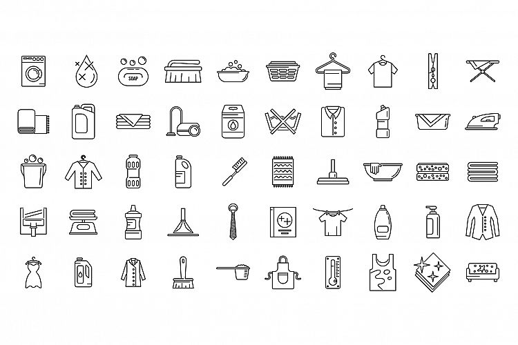 Dry cleaning service icons set, outline style