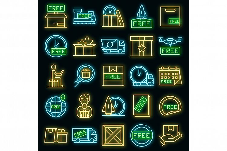 Free shipping icons set vector neon example image 1