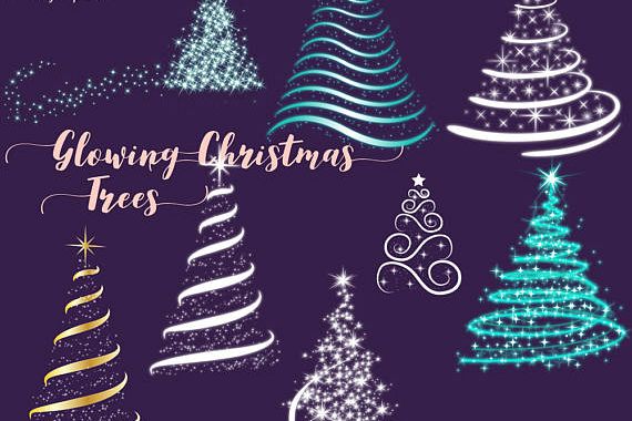 Glowing Christmas Trees Clipart