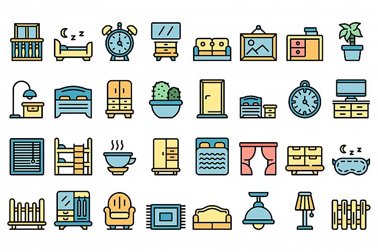 Bedroom icons set vector flat example image 1