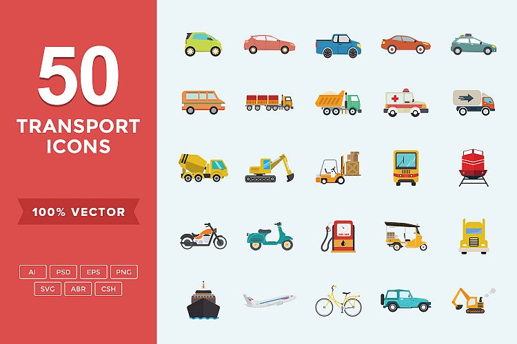 Transport Set Flat Vector Icons