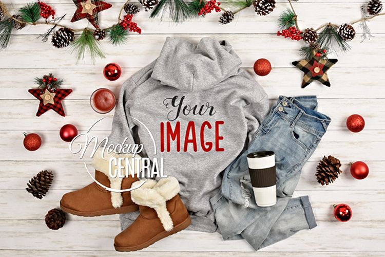 Download Christmas Gray Hoodie Sweatshirt Mockup Back, Grey Mock Up