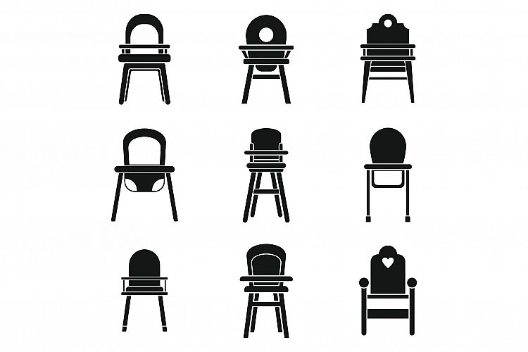 Feeding chair baby icons set, simple style example image 1