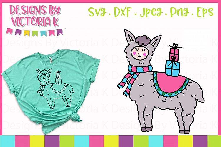 Present Llama, Christmas, SVG, DXF, PNG