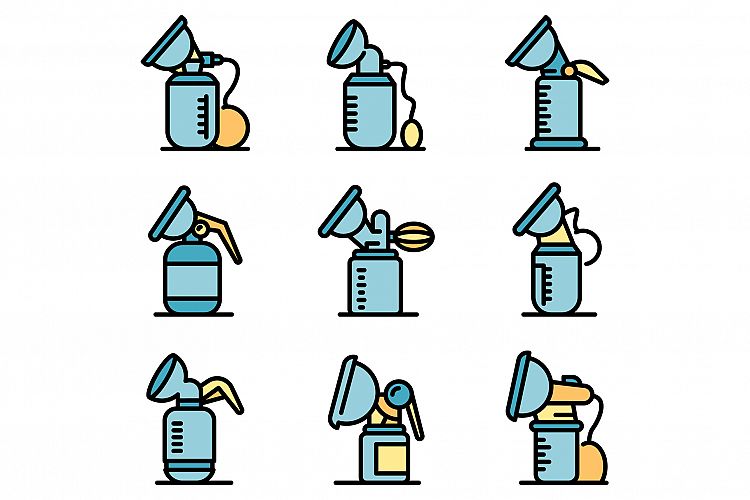 Breast pump icons set vector flat example image 1