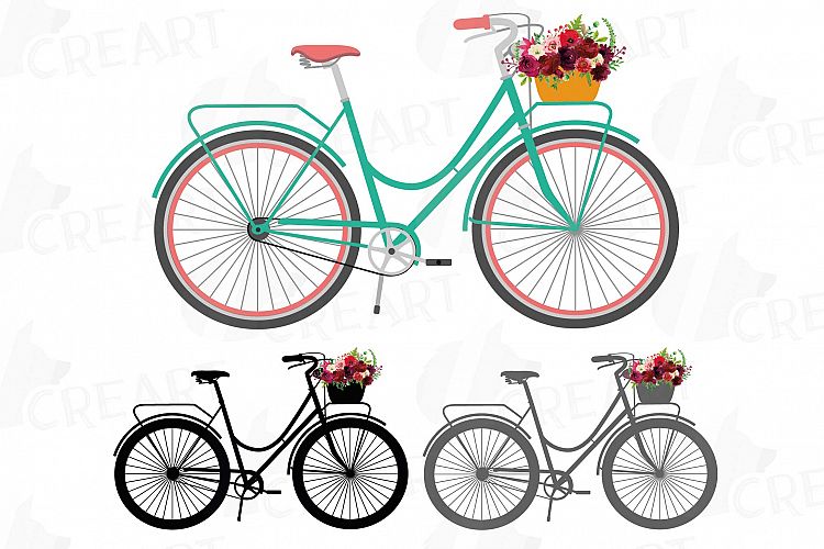 Floral bicycles clip art pack, vintage floral boho bikes