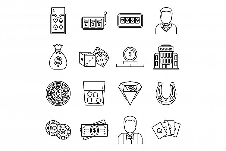 Croupier casino icons set, outline style example image 1