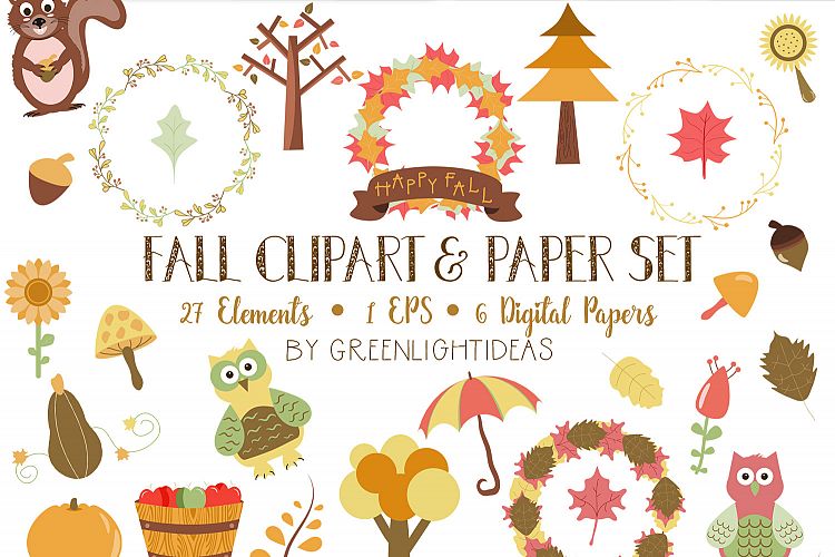 Fall Clipart Set and Digital Papers