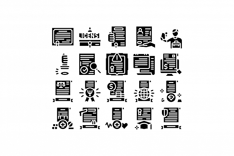License Certificate Glyph Set Vector Illustration example image 1