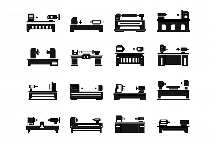 Lathe automated icons set, simple style