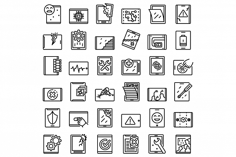 Tablet repair icons set, outline style example image 1