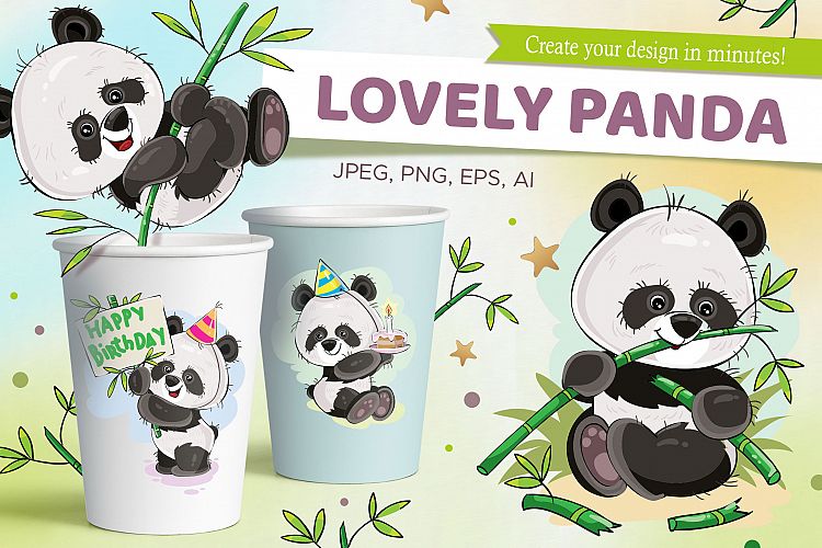 Set of cute pandas