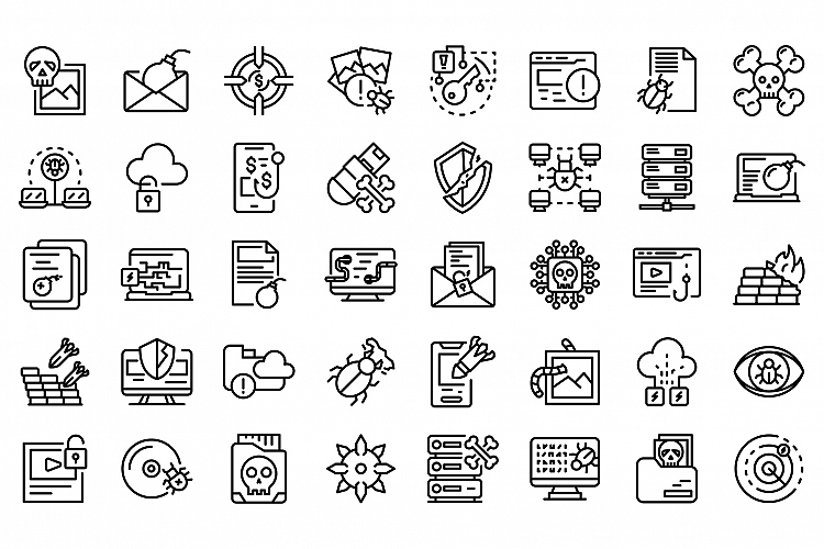 Malware icons set, outline style example image 1