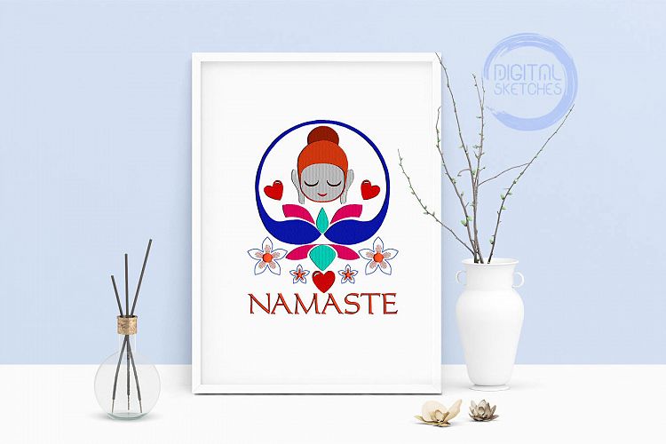 Machine Embroidery Design Saying Namaste Buddha Wall Art