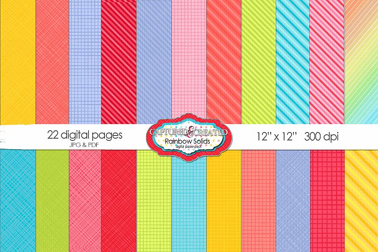 22 Rainbow Collection Solid Patterned Papers- JPG & PDF
