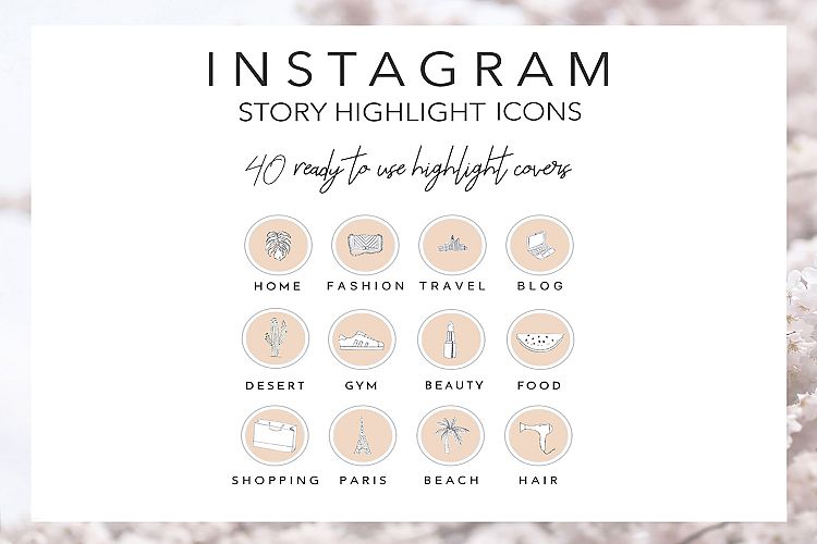 40 Instagram Story Highlights Icons in Beige, Hand Drawn