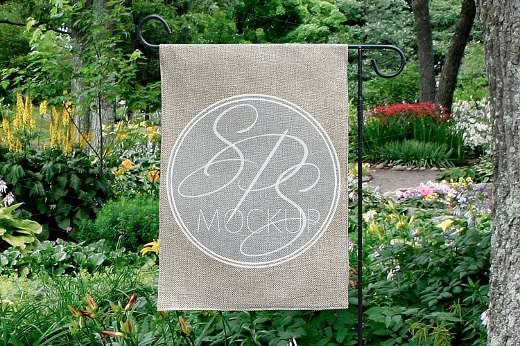Burlap Garden Flag Mockup Greenery