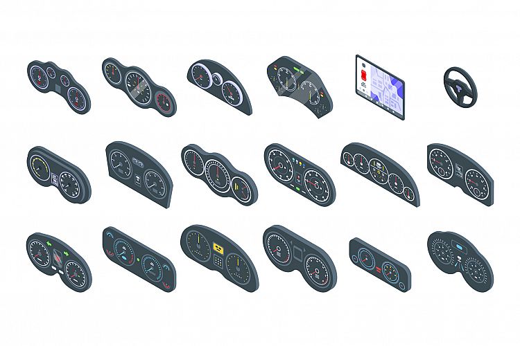 Car dashboard icons set, isometric style example image 1