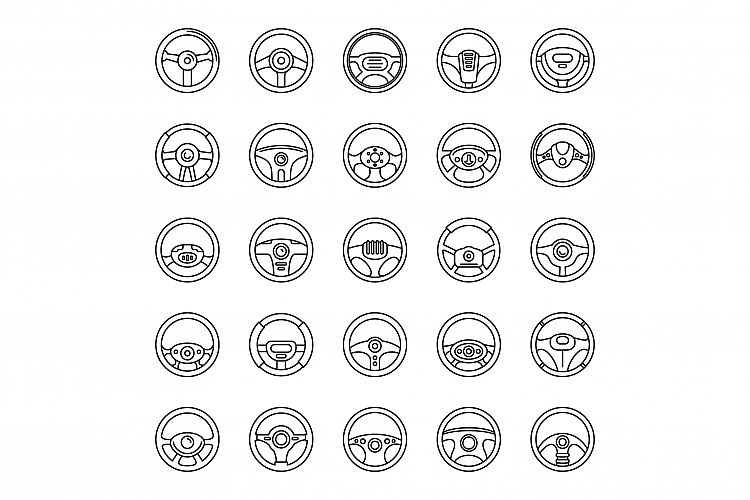 Part car steering wheel icons set, outline style