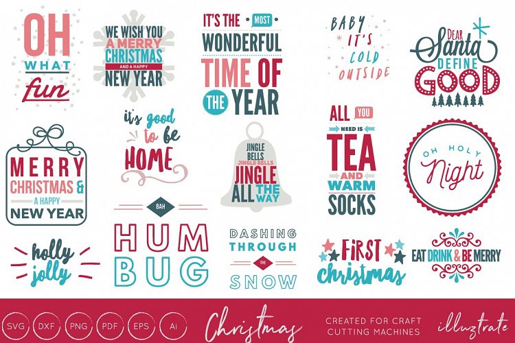 Christmas Quotes Bundle - Typography - 15 Designs