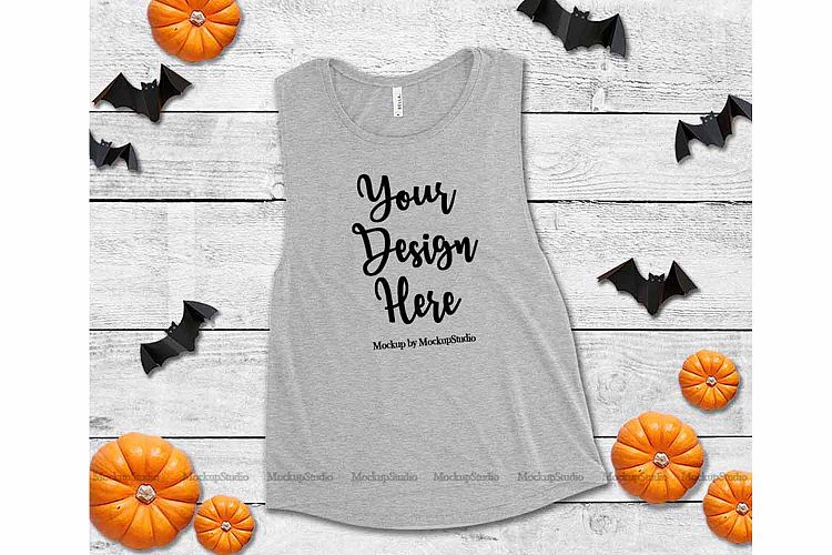 Halloween Heather Gray Tank Top Mockup, Bella Canvas 8803