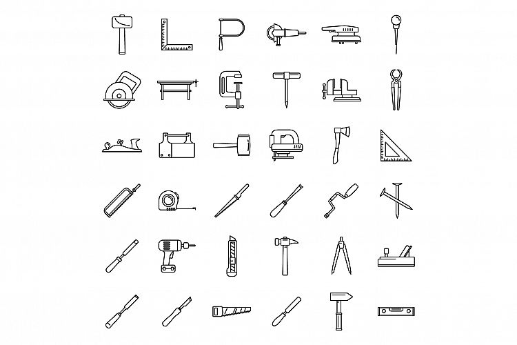 Work carpenter tools icons set, outline style