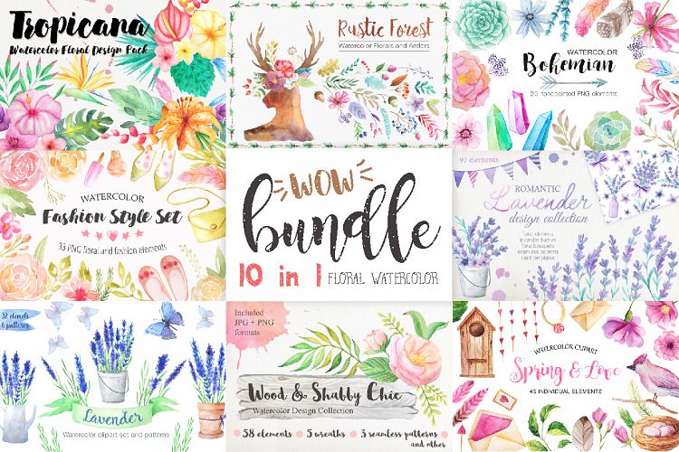 Summer Watercolor Floral BUNDLE