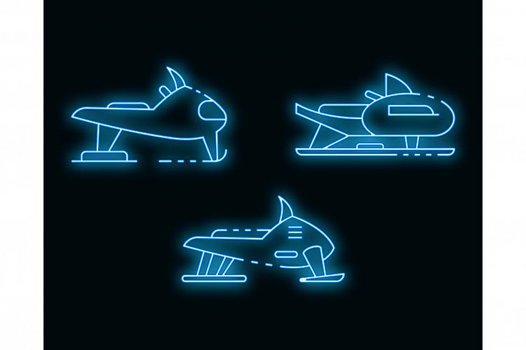 Snowmobile icons set vector neon example image 1