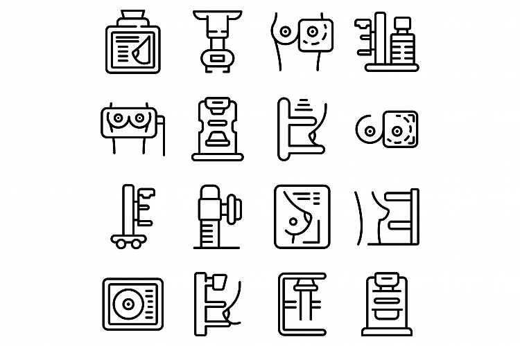 Mammography machine icons set, outline style