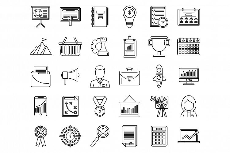 Business product manager icons set, outline style example image 1