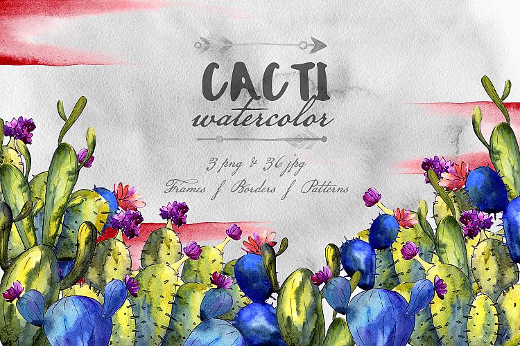 Cacti watercolor PNG set
