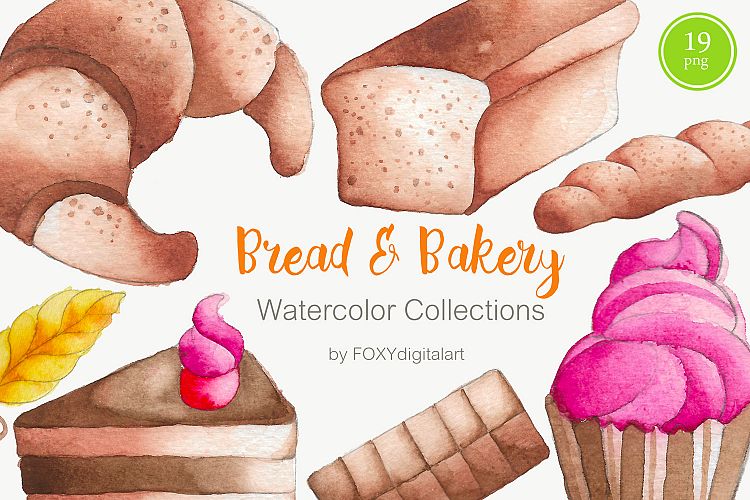 Bread baking bakery cake cupcake watercolor clipart