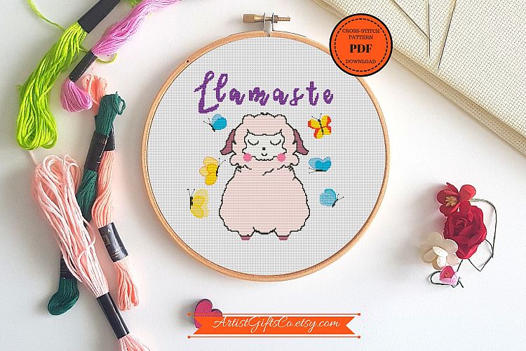 Cute Llama Cross Stitch Pattern PDF Llamaste Pretty XStitch