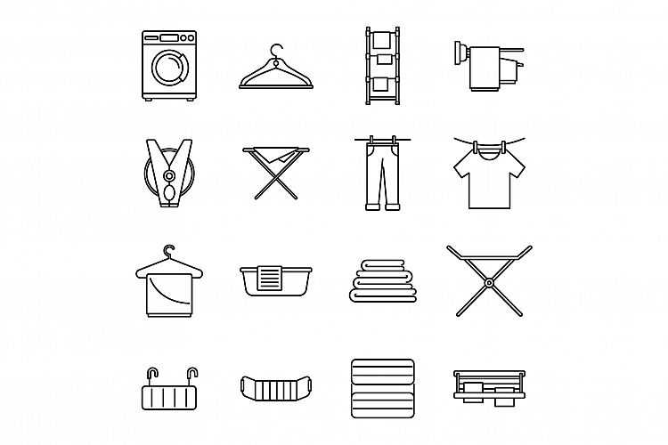 Tumble dryer machine icons set, outline style example image 1