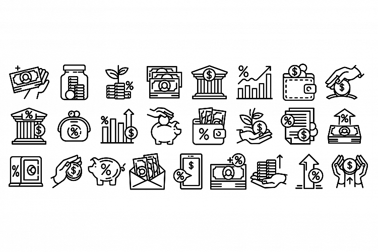 Deposit icons set, outline style example image 1