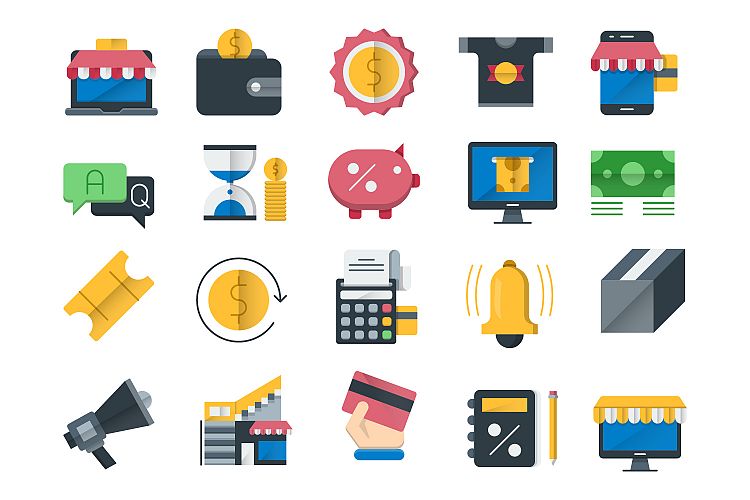 Shopping and retail flat icons set